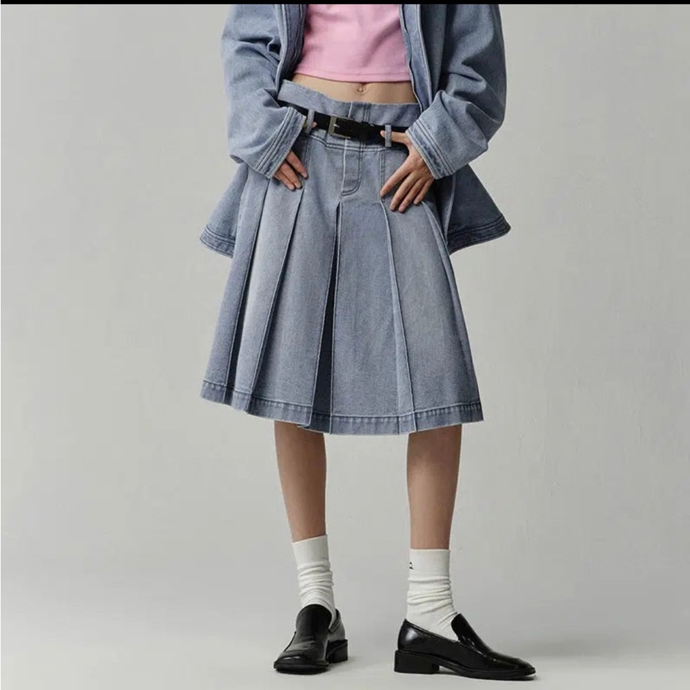 Opicloth Pleated Washed Denim Skirt Size Small Blue Designer Oh Vault Curated